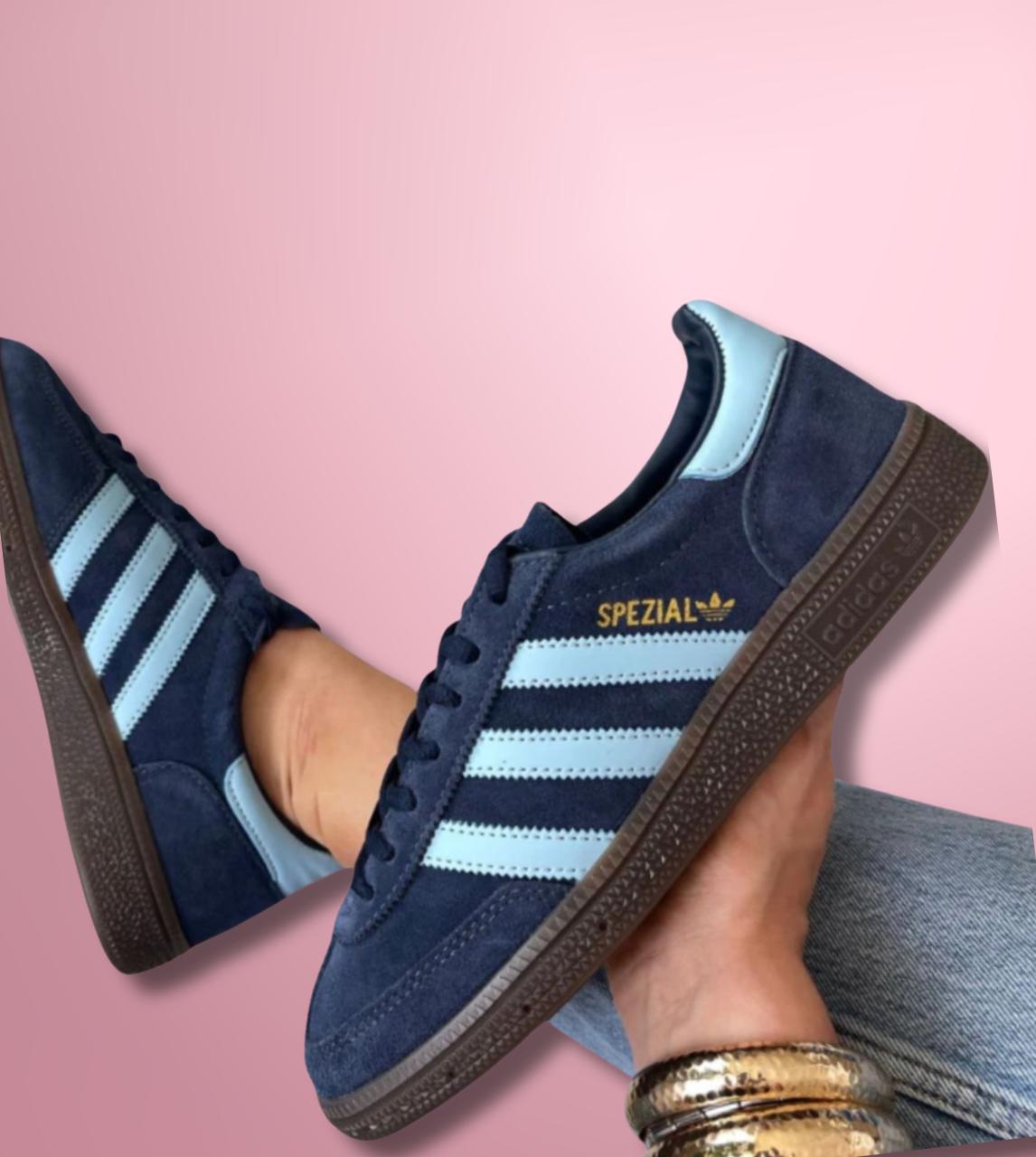 Adidas Handball Spezial (Collegiate Navy Blue With Clear Sky Blue Stripes)